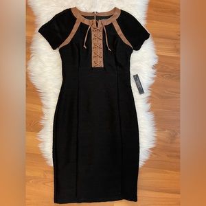 Venus Dress Faux Leather Trim Size 4 NEW